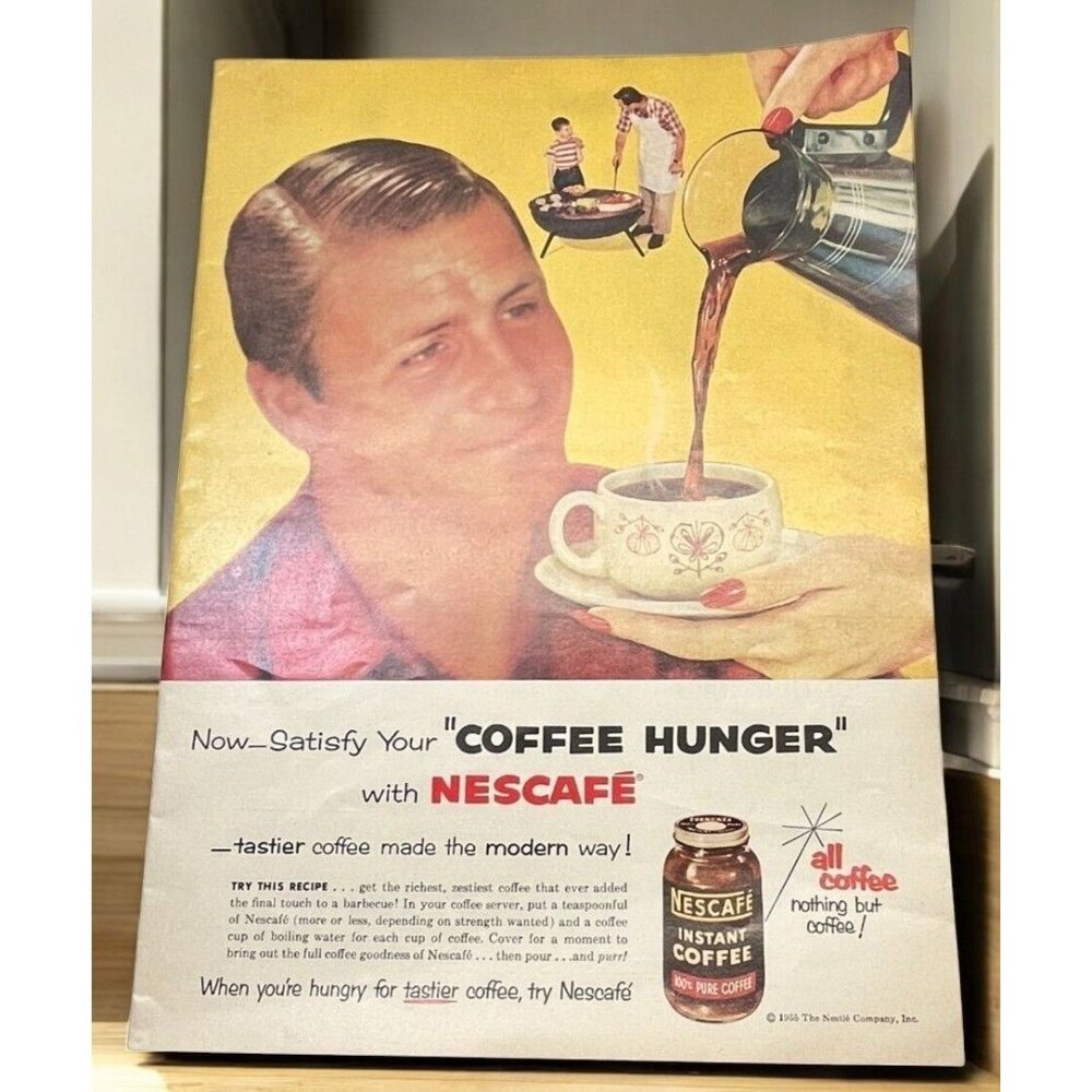 Nestle Nescafe Instant Coffee Vintage Print Ad 1950s BBQ Dreams Mid Century